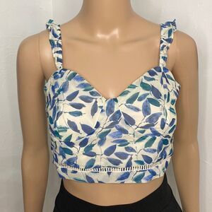 Kendall + Kylie Tank Top Indigo Tropical Floral Zippered Womens Size Small